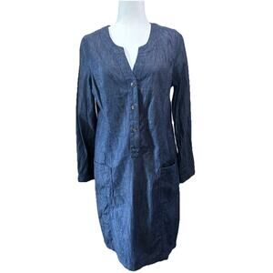 Boden Dress Womens 8 Blue Denim Pocket Button Casual Minimalist Dark Wash Chic
